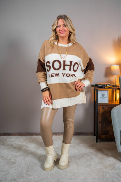 Longpullover in Feinstrick, mehrfarbig