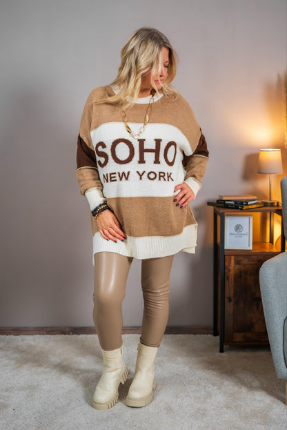 Longpullover in Feinstrick, mehrfarbig
