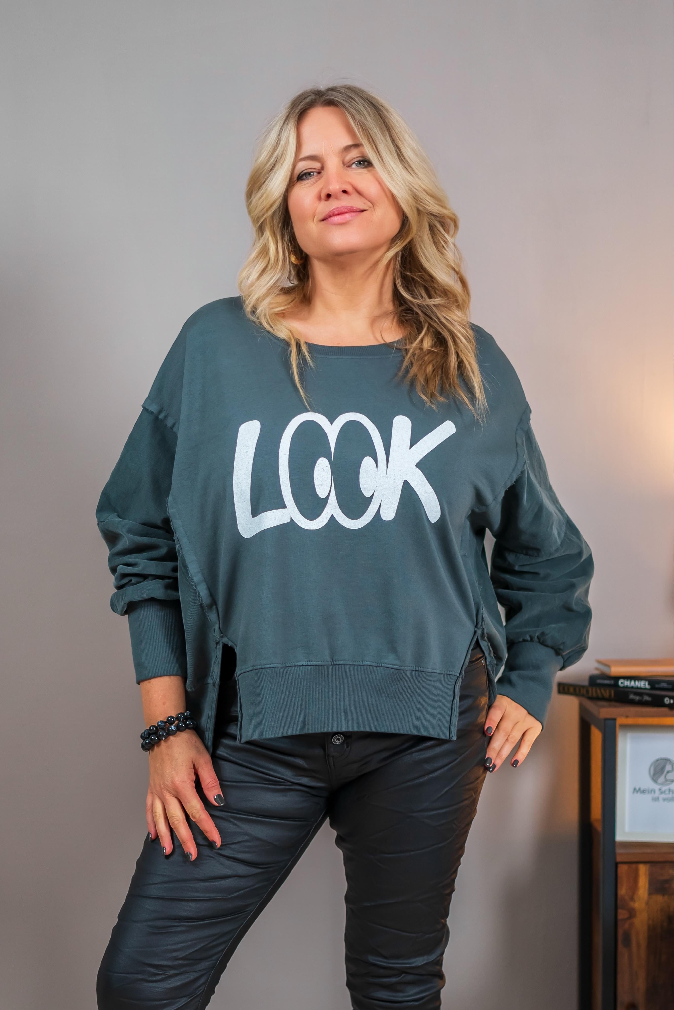 Sweatshirt mit Print, anthrazit