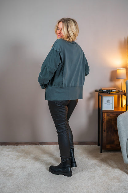Sweatshirt mit Print, anthrazit