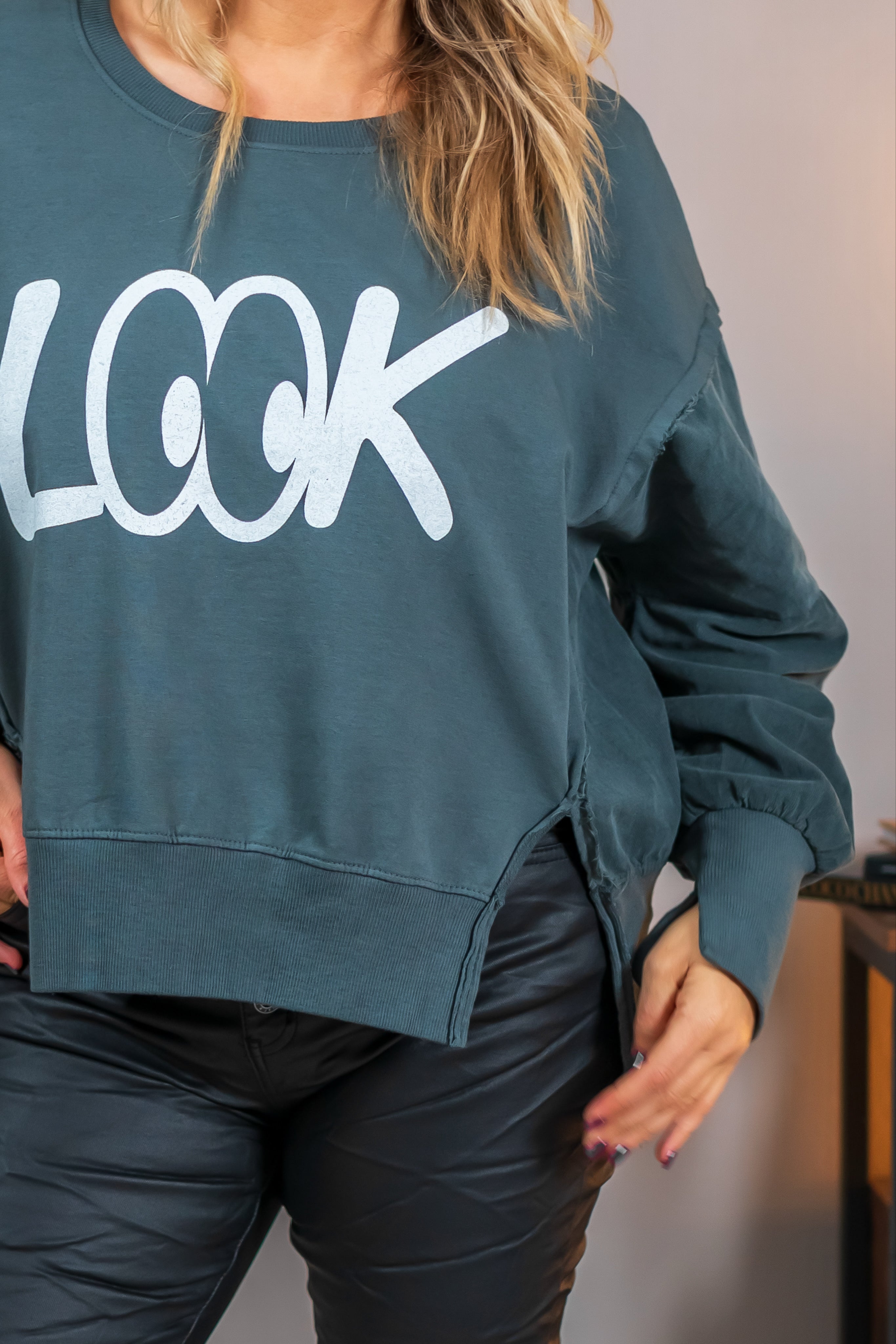 Sweatshirt mit Print, anthrazit