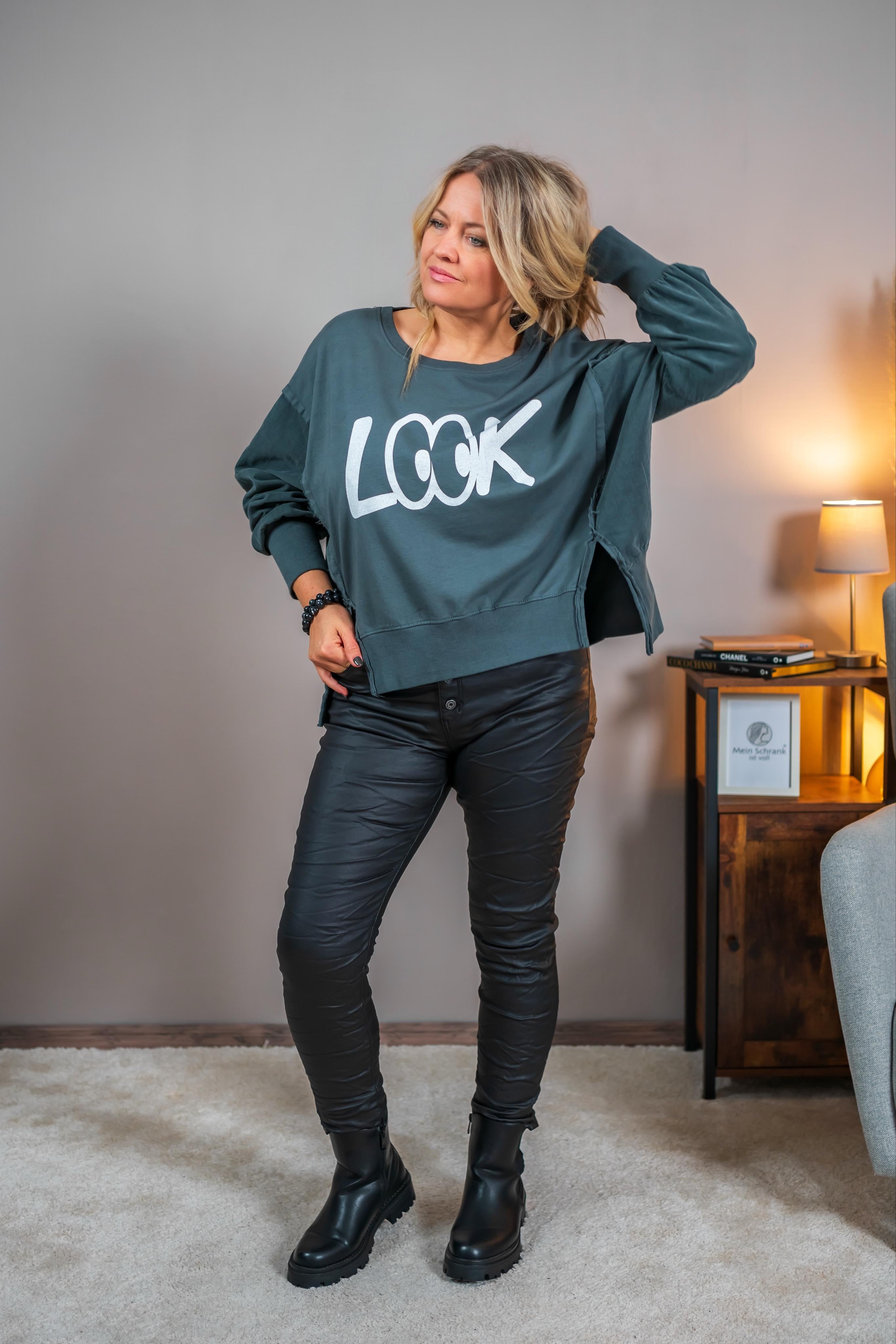 Sweatshirt mit Print, anthrazit