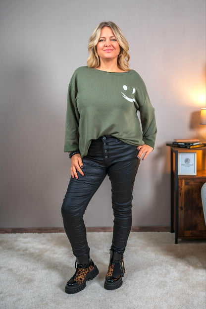 Sweatshirt mit Smiley-Print, khaki