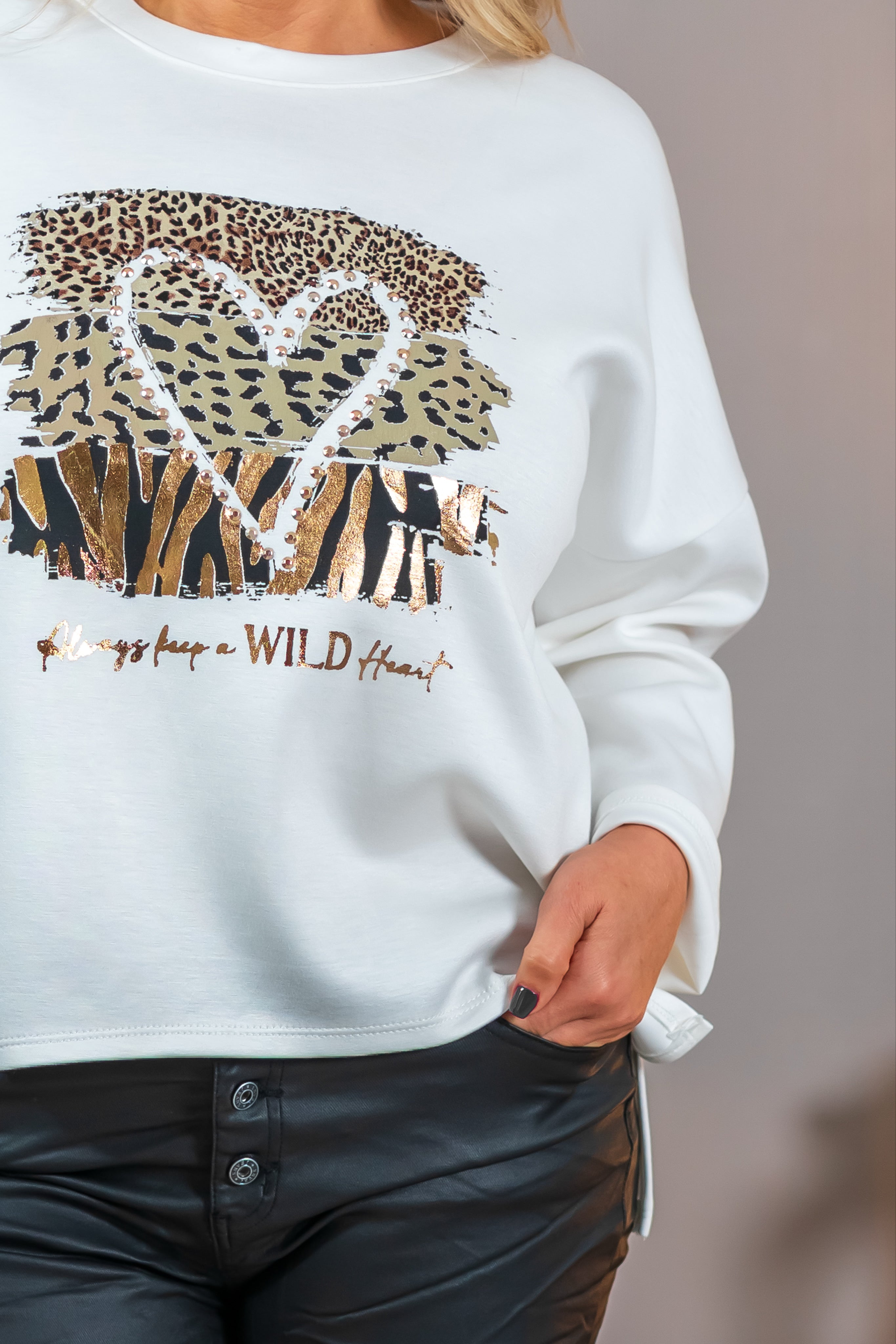 Sweatshirt mit Print, creme/weiß