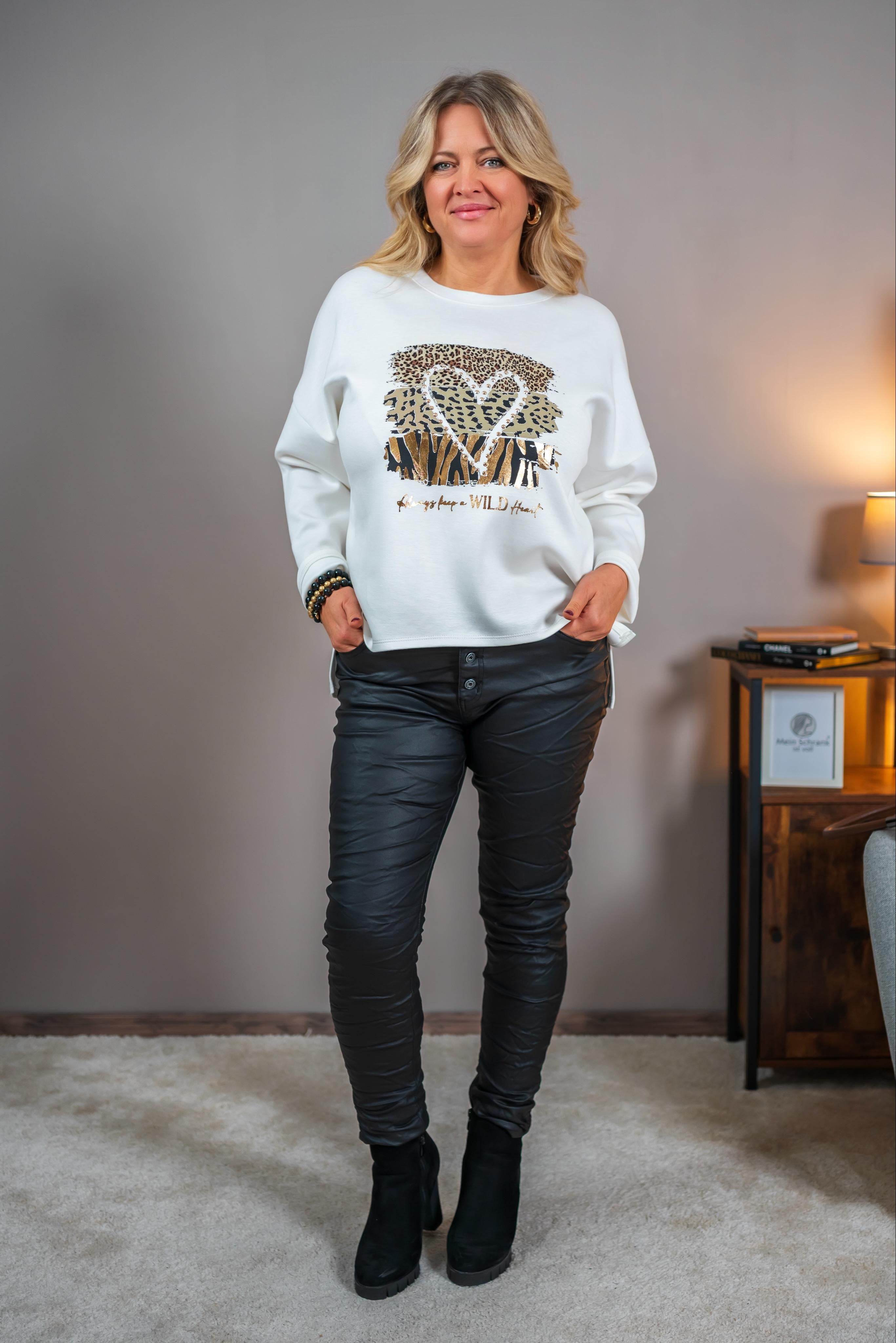 Sweatshirt mit Print, creme/weiß