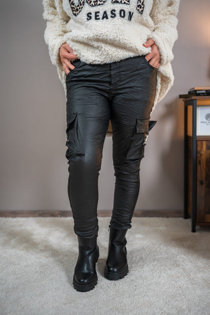 Cargo-Hose aus Lederimitat, schwarz