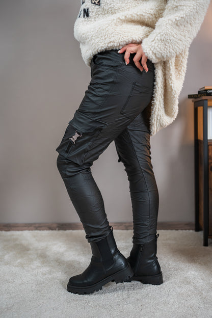 Cargo-Hose aus Lederimitat, schwarz