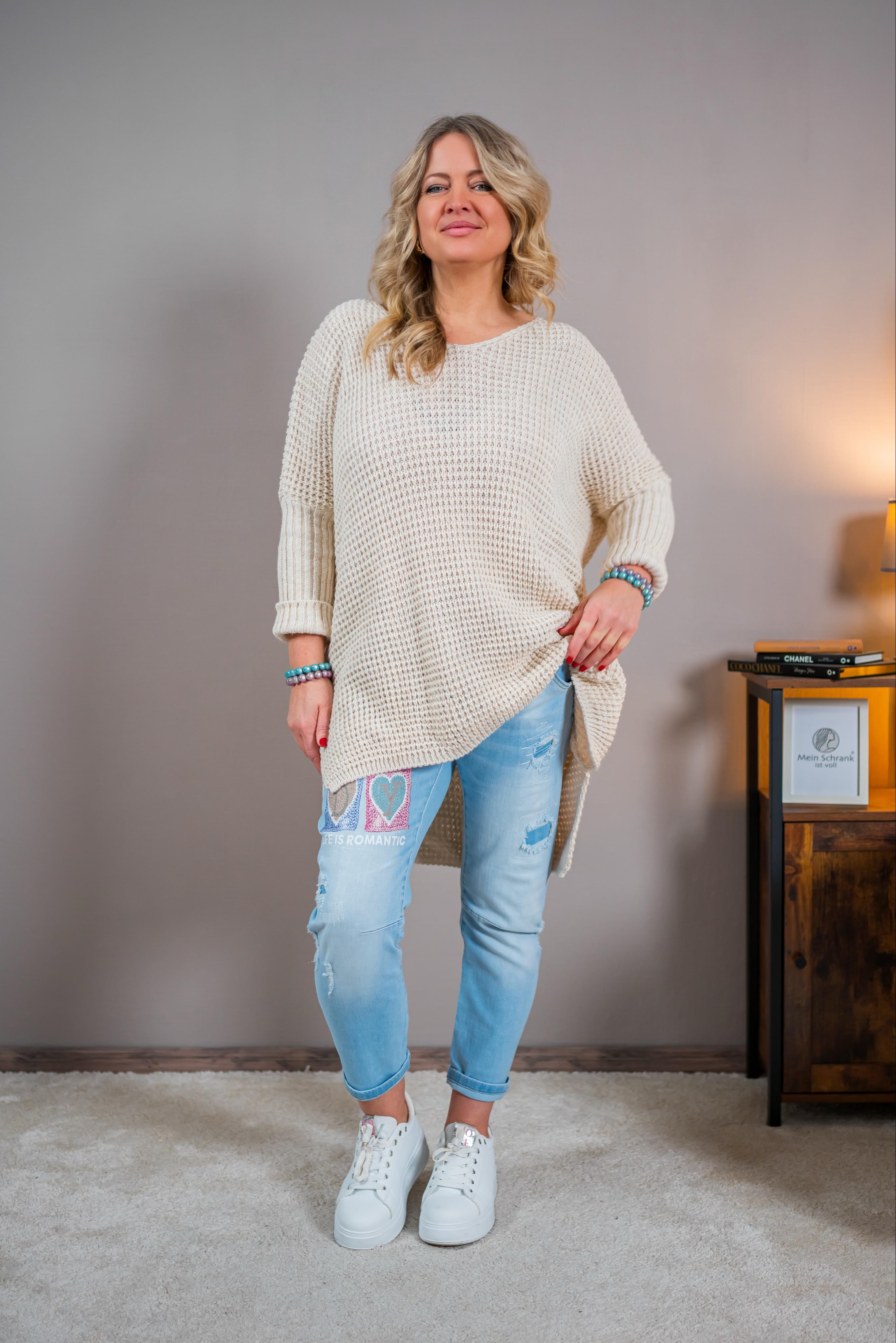 Oversize Longpullover, beige