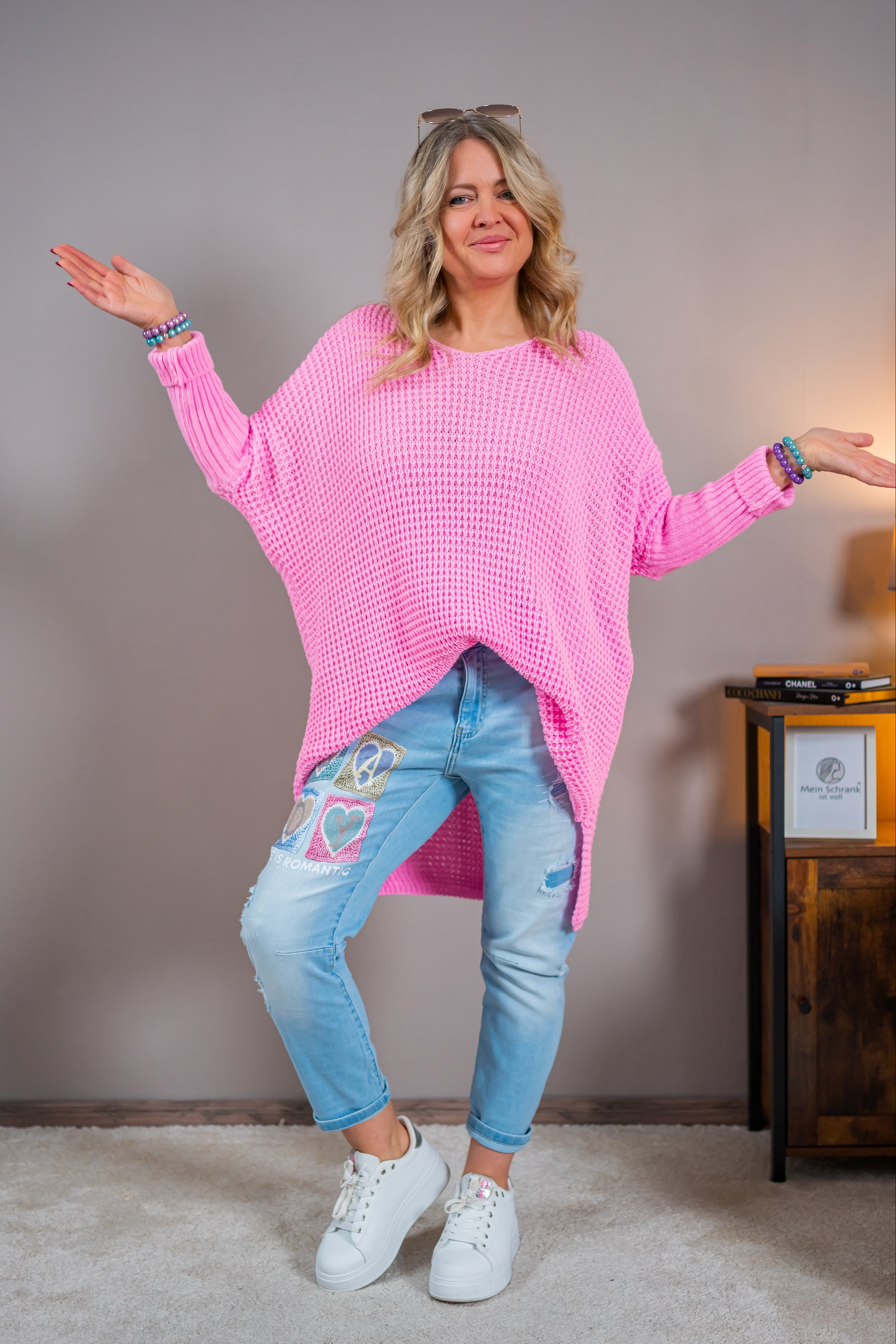 Oversize Longpullover, pink