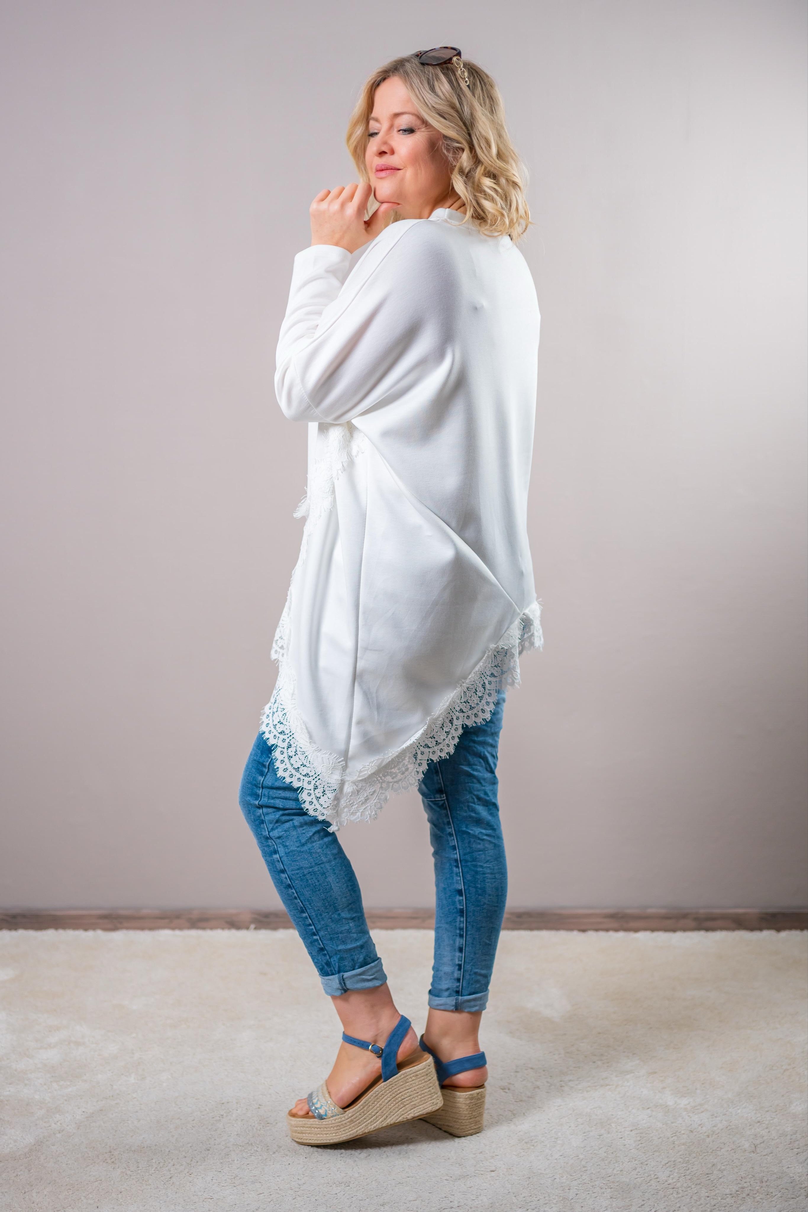 Asymmetrisches Sweatshirt mit Spitzenabschluss, off-white