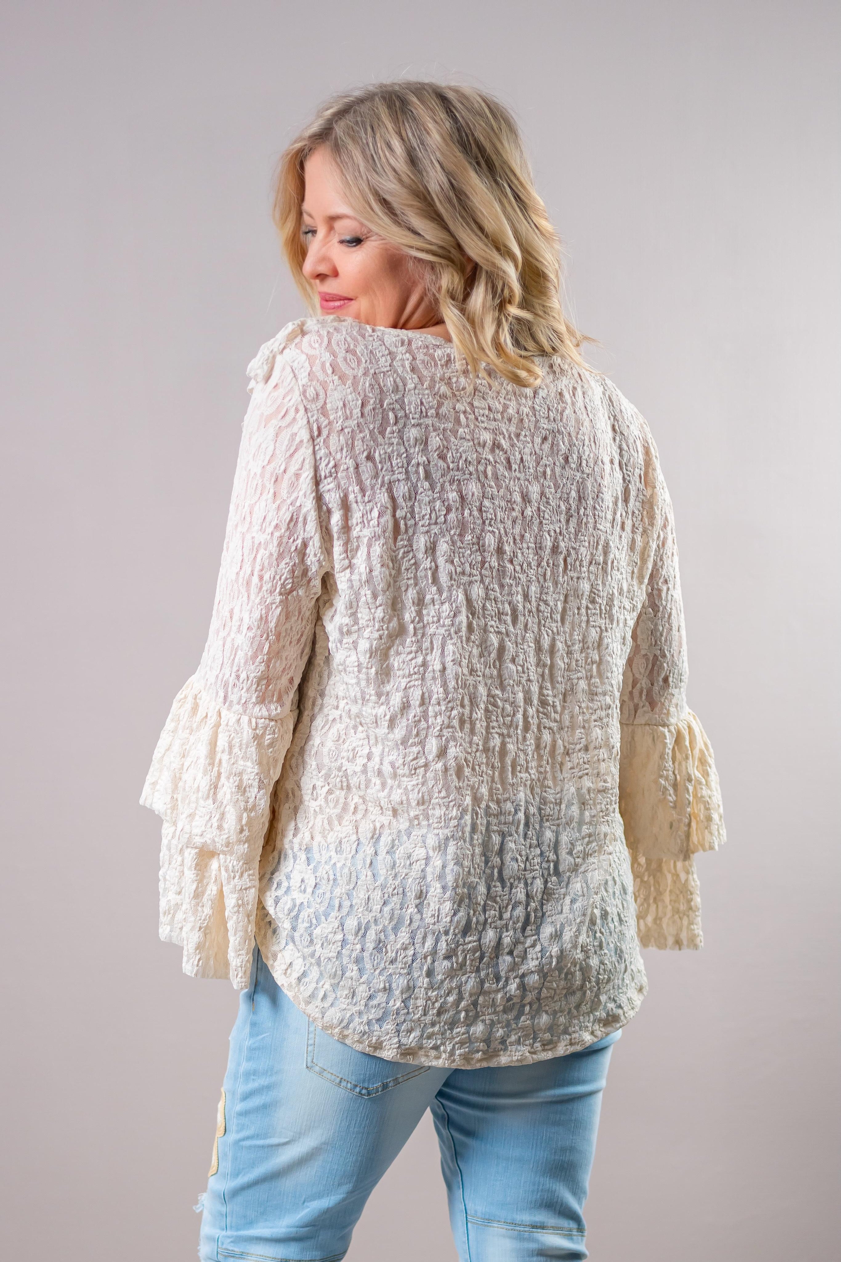 Tunika-Bluse mit Volants, creme-beige