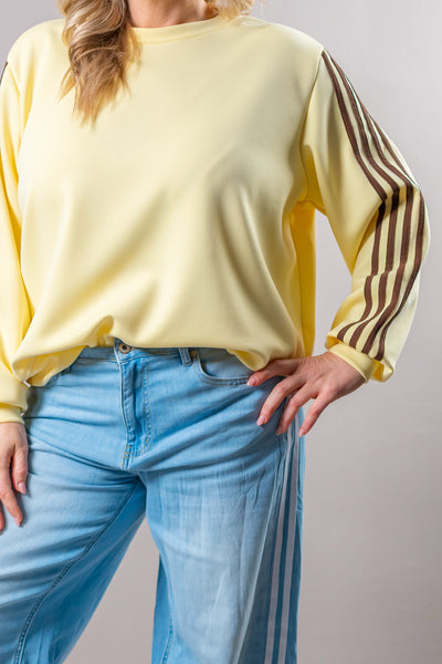 Lässiges Sweatshirt mit Streifen, gelb/braun