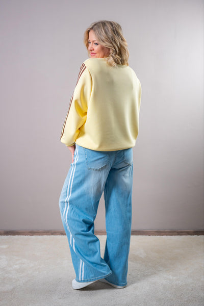 Lässiges Sweatshirt mit Streifen, gelb/braun