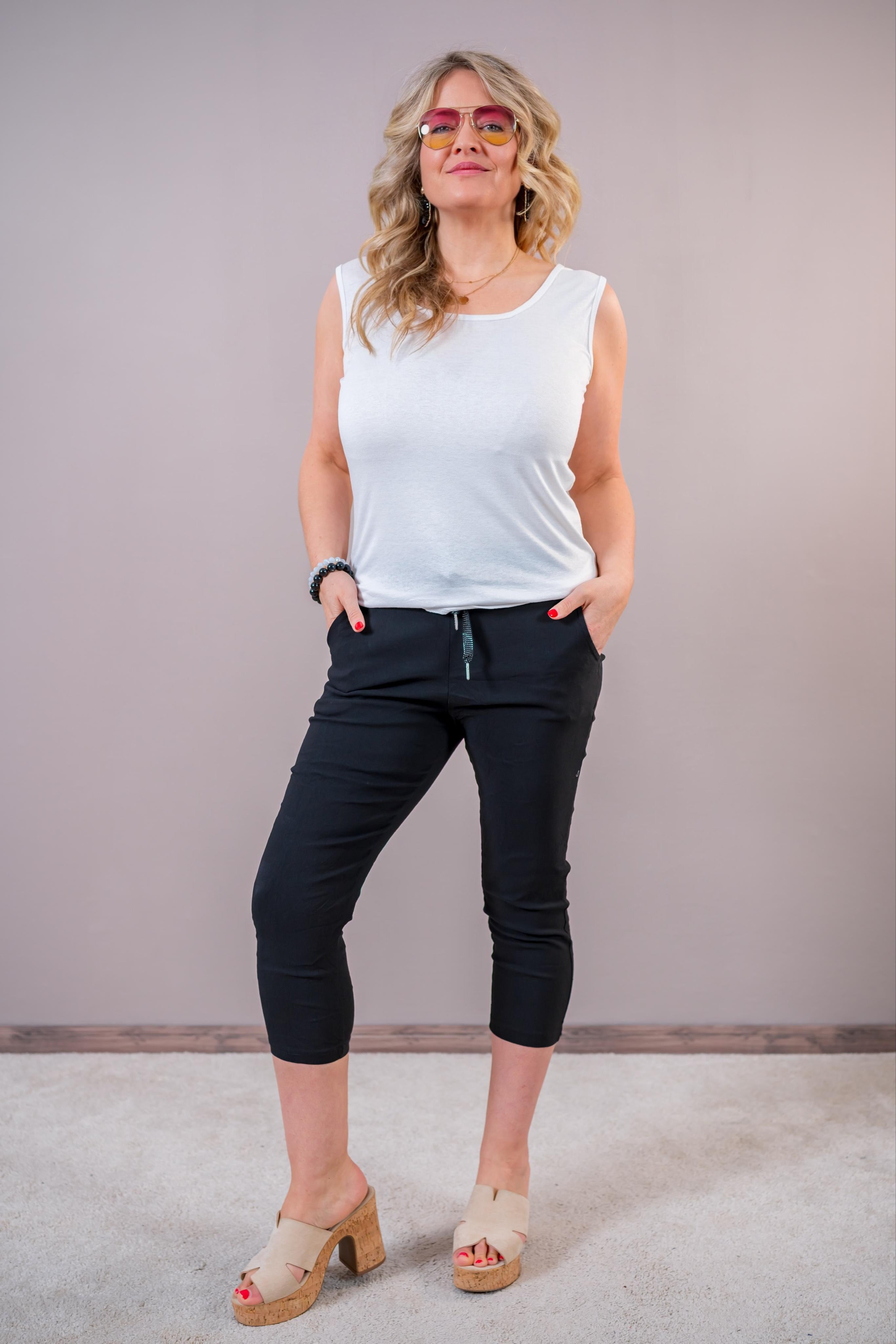 Capri-Hose im Crinkle-Look, schwarz