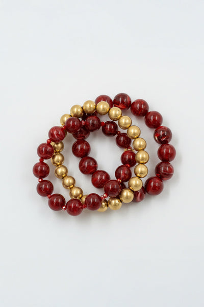 Armband-Set, weinrot marmoriert, 3-teilig