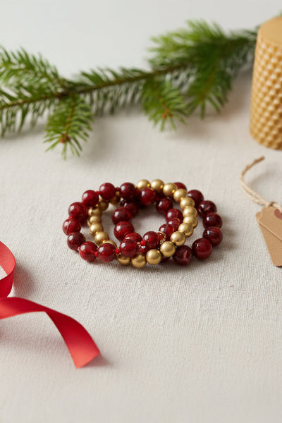 Armband-Set, weinrot marmoriert, 3-teilig