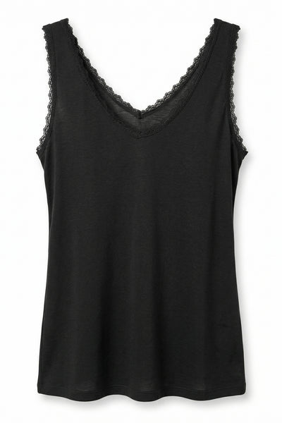 Top mit dezenten Spitzen-Details, schwarz