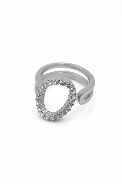 Offener Ring mit Zirkonia-Steinchen, silber