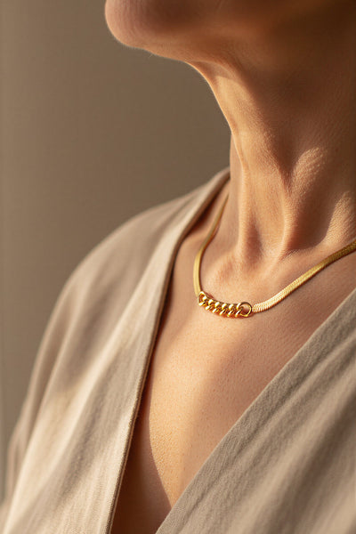 Kette Schlangenkette mit Ring-Elementen, gold