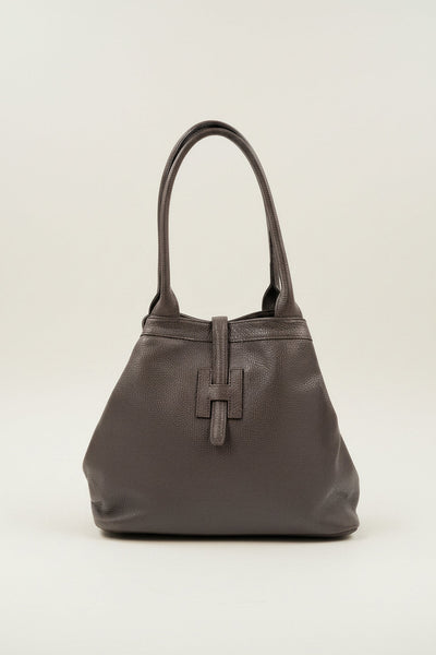 Shopper aus genarbtem Echt-Leder in Dunkelbraun