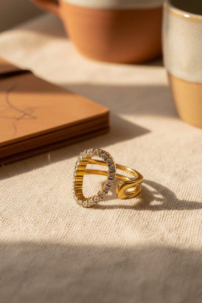 Offener Ring mit Zirkonia-Steinchen, gold