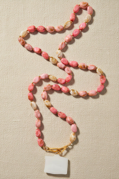 Handykette mit ovalen Perlen in Rosa und Creme, marmoriert
