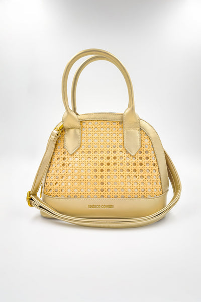 Kleine Handtasche in Beige mit goldenem Schimmer
