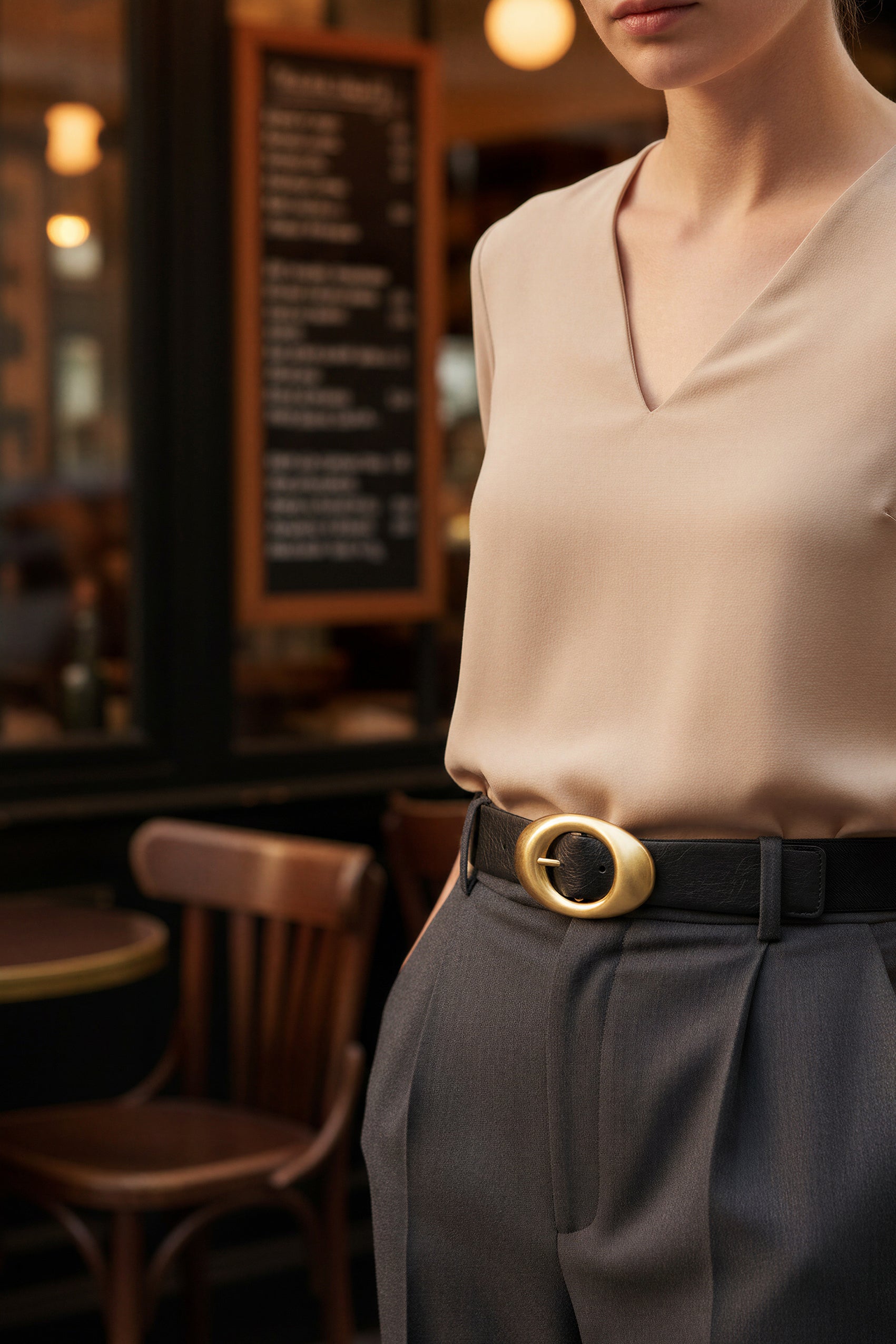 Stretchgürtel mit ovaler goldener Schnalle