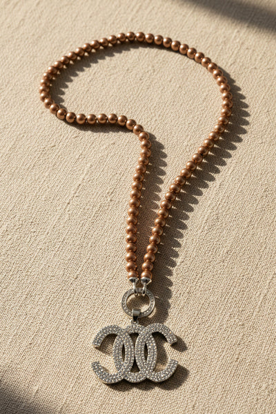 Bronze Perlenkette mit Anhänger mit Strasssteinen besetzt