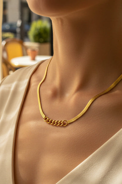 Kette Schlangenkette mit Ring-Elementen, gold