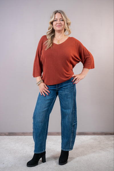 Feinstrickpullover mit V-Ausschnitt, rost