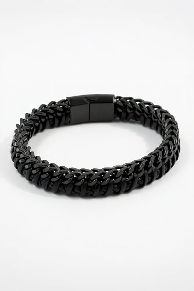 Geflochtenes Kunstlederarmband mit Edelstahlverschluss, schwarz