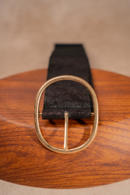 Stretchgürtel mit goldener Schnalle, schwarz-schimmernd