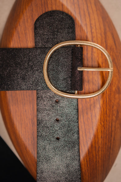 Stretchgürtel mit goldener Schnalle, schwarz-schimmernd