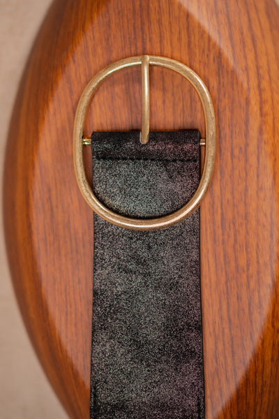 Stretchgürtel mit goldener Schnalle, schwarz-schimmernd