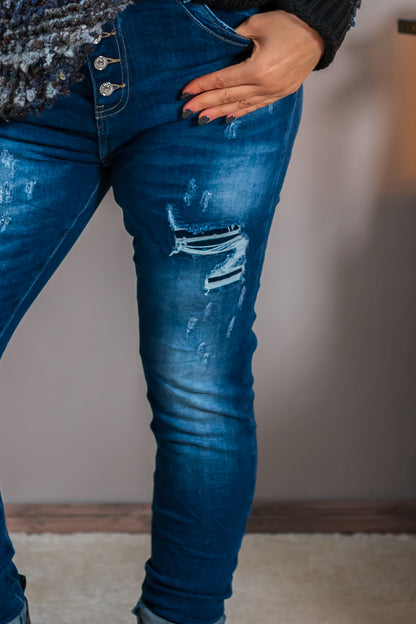 Jeans mit Wasch- und Used-Effekten, mittelblau