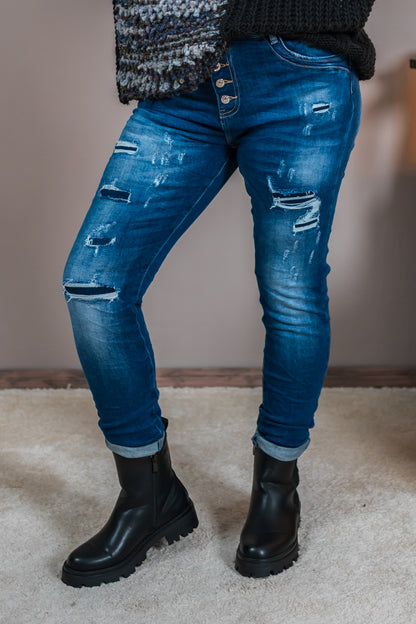 Jeans mit Wasch- und Used-Effekten, mittelblau