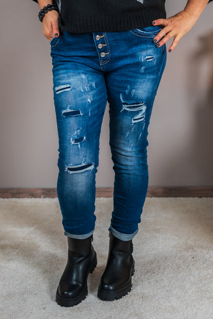 Jeans mit Wasch- und Used-Effekten, mittelblau