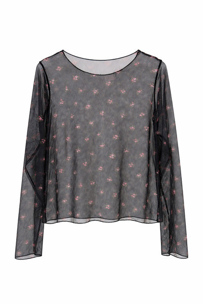 Leichtes Langarmshirt mit floralem Muster, schwarz