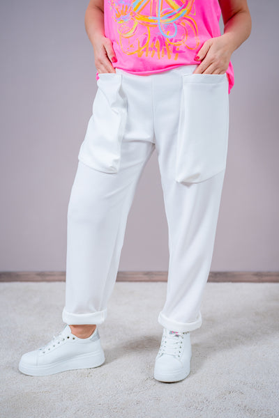 Weiche Hose mit Fronttaschen, off-white