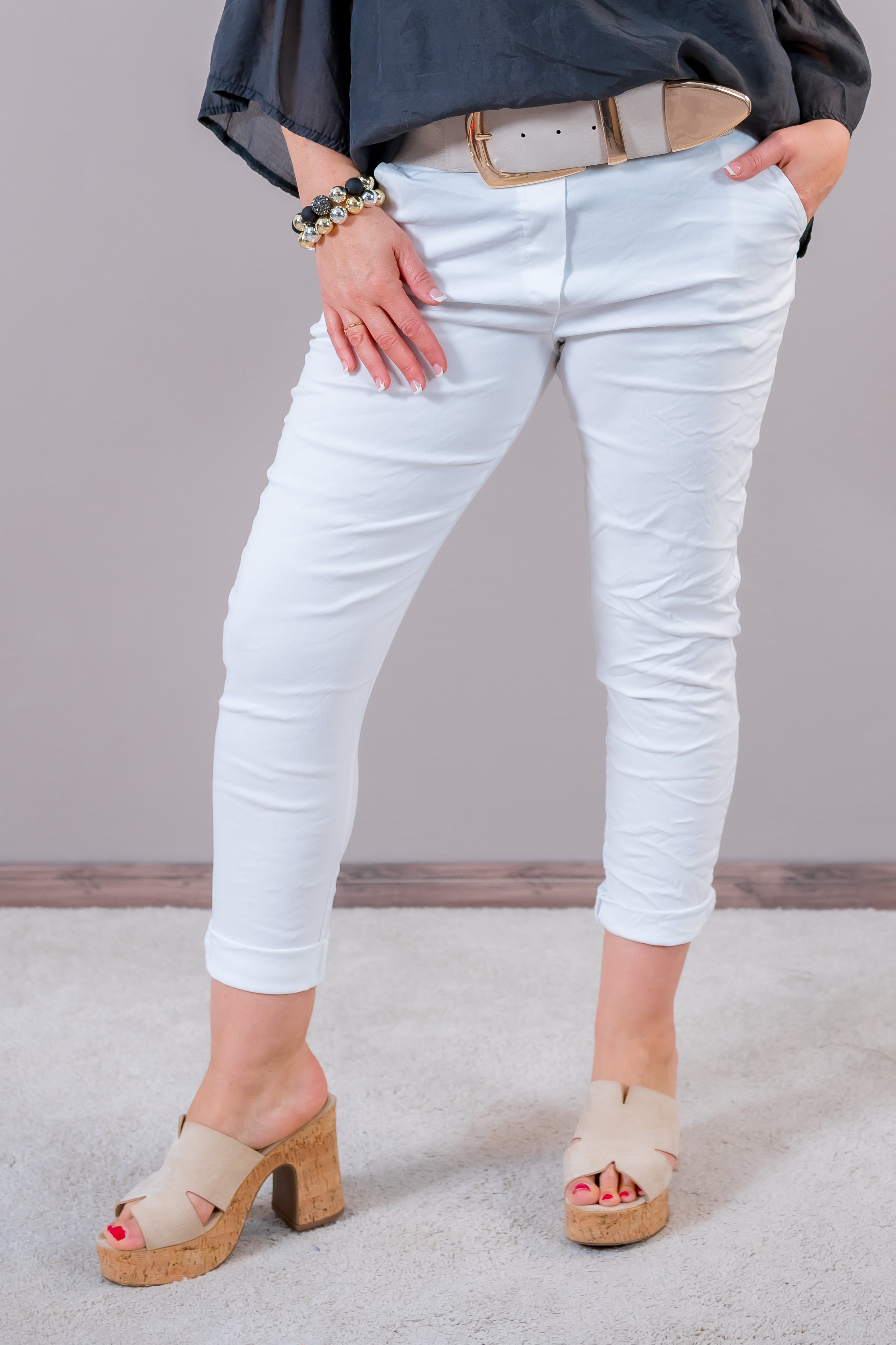 Stretchhose mit Crinkle-Effekt, weiß