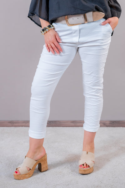 Stretchhose mit Crinkle-Effekt, weiß