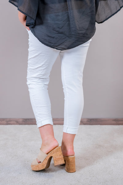Stretchhose mit Crinkle-Effekt, weiß