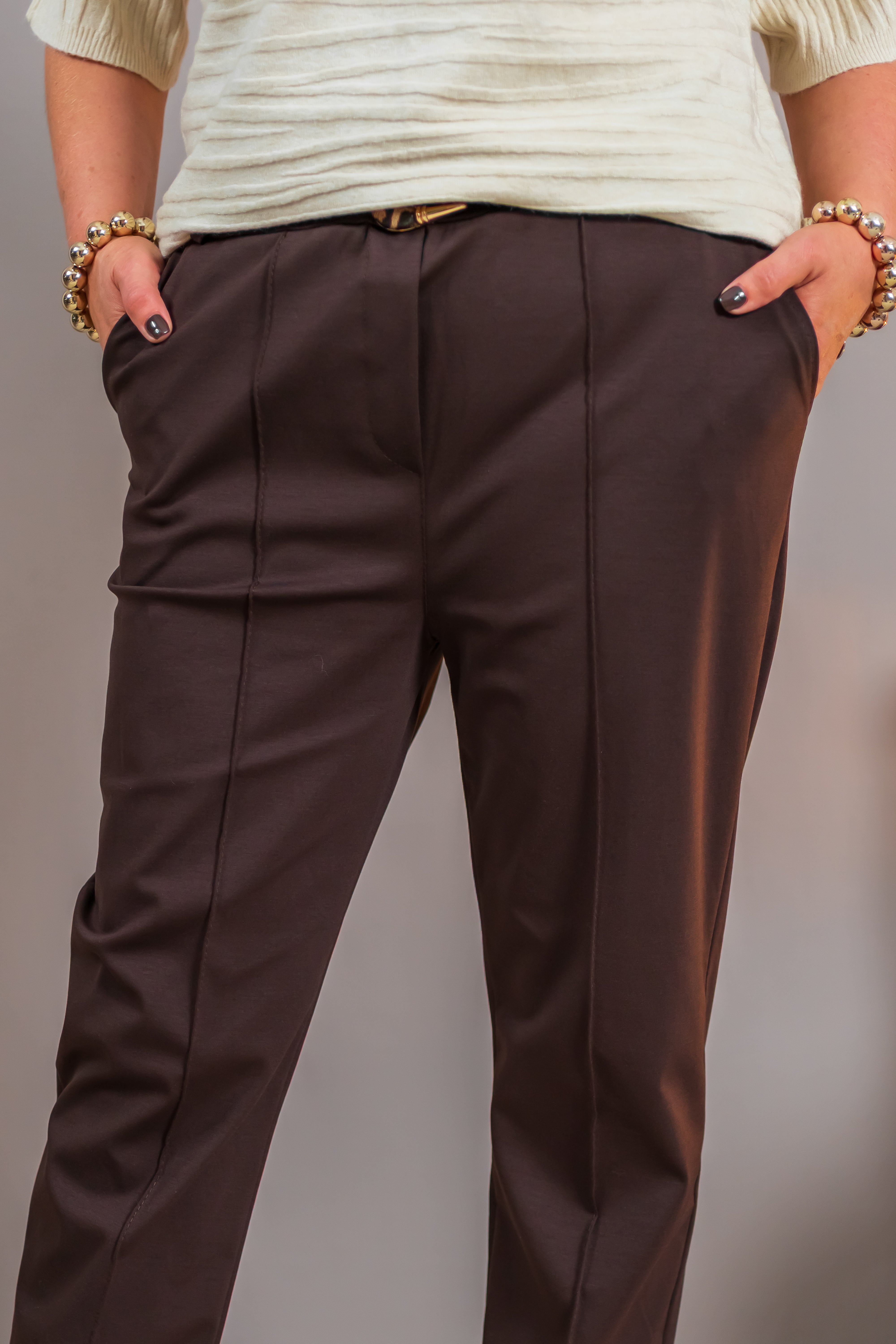 Stretchhose mit Biese, schokobraun