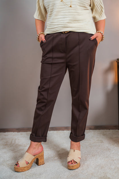 Stretchhose mit Biese, schokobraun