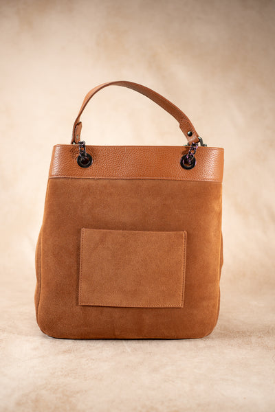 Shopper aus Wildleder und Leder in Camel
