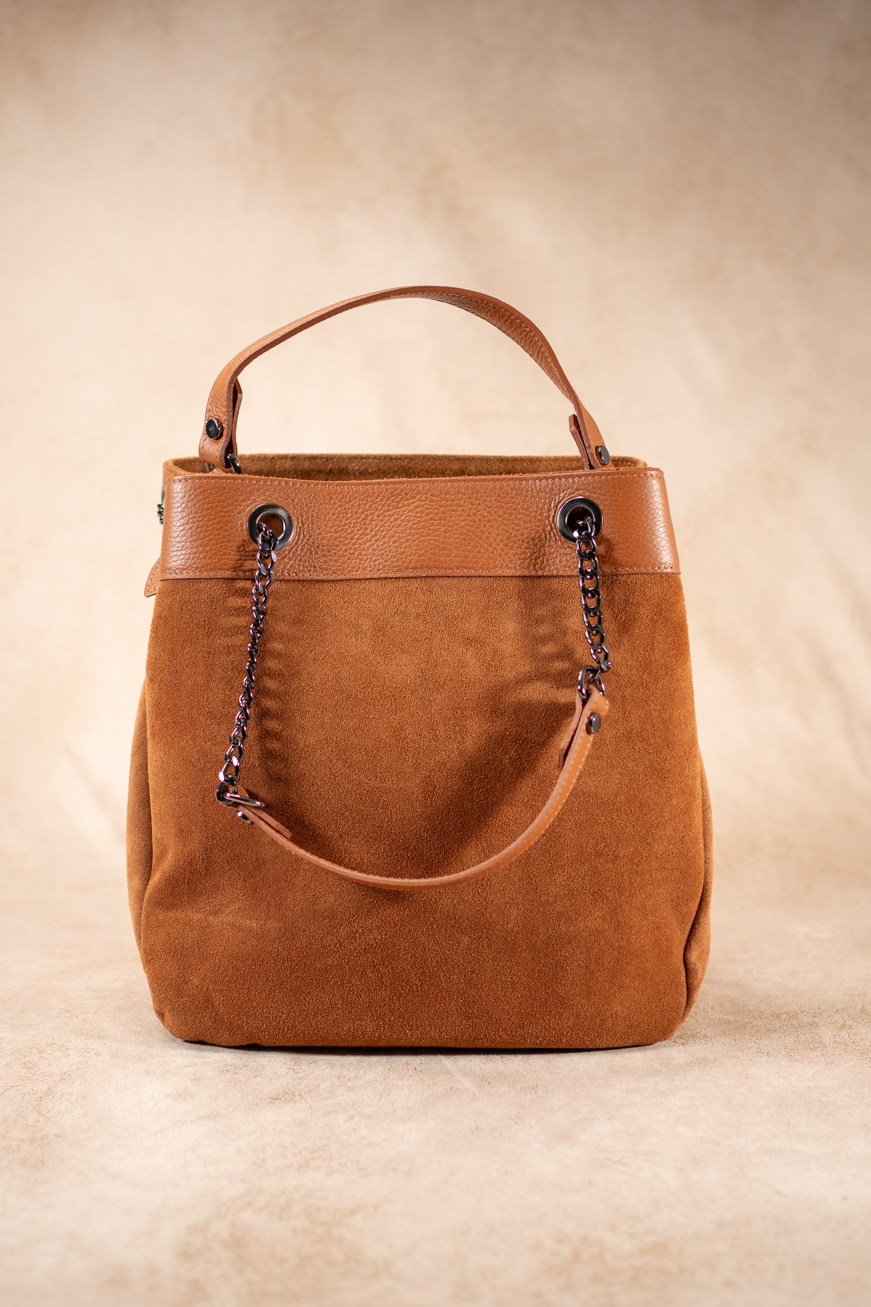 Shopper aus Wildleder und Leder in Camel