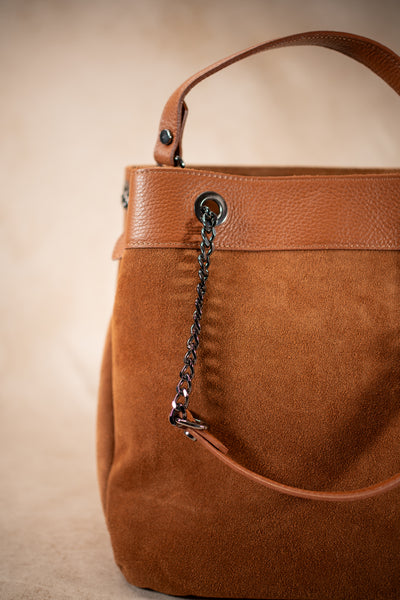 Shopper aus Wildleder und Leder in Camel