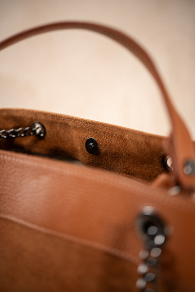 Shopper aus Wildleder und Leder in Camel