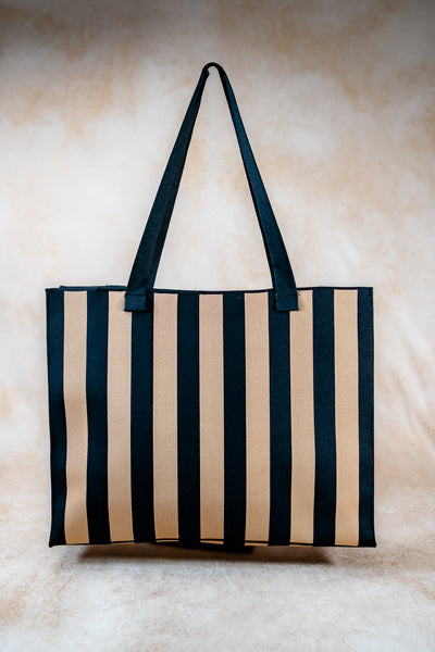 Weicher Shopper in Schwarz-Camel in Blockstreifen